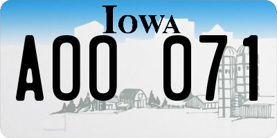 IA license plate AOO071