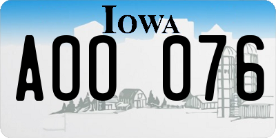 IA license plate AOO076