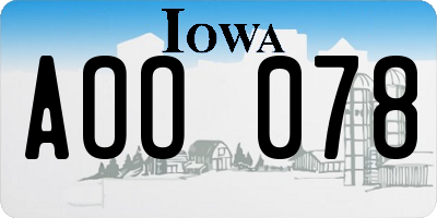 IA license plate AOO078