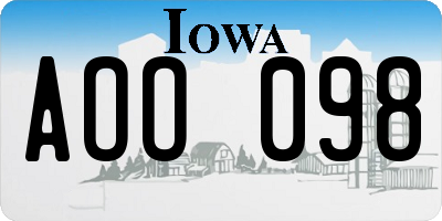 IA license plate AOO098