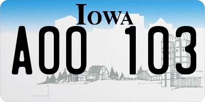 IA license plate AOO103