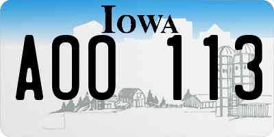 IA license plate AOO113