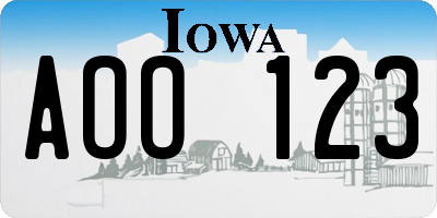 IA license plate AOO123