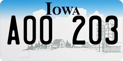 IA license plate AOO203