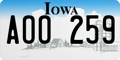 IA license plate AOO259