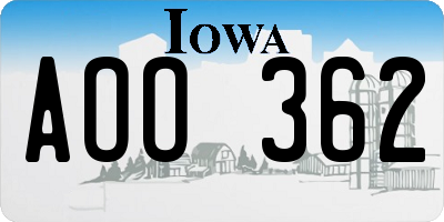IA license plate AOO362