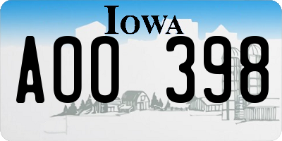 IA license plate AOO398