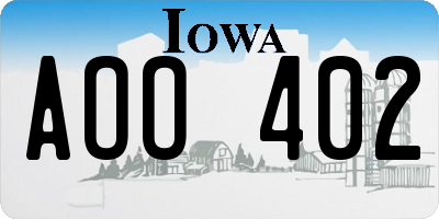 IA license plate AOO402