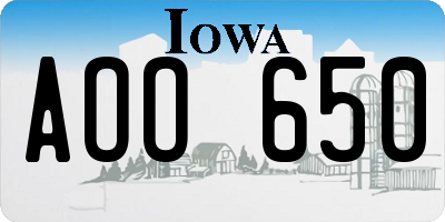 IA license plate AOO650