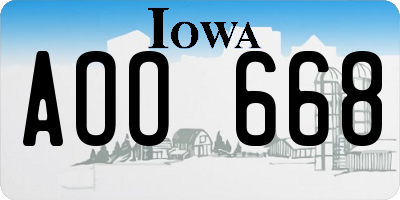 IA license plate AOO668