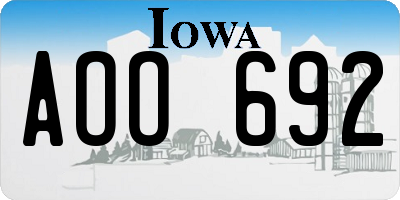 IA license plate AOO692