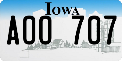 IA license plate AOO707