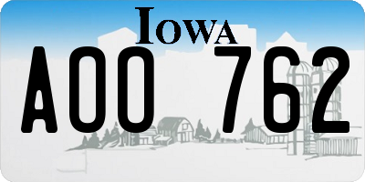 IA license plate AOO762