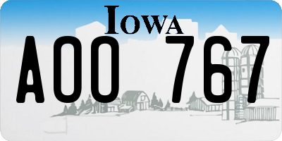 IA license plate AOO767