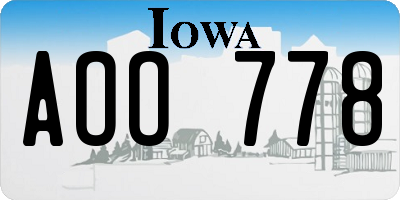 IA license plate AOO778