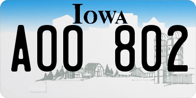 IA license plate AOO802