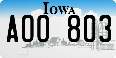 IA license plate AOO803