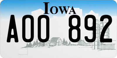 IA license plate AOO892
