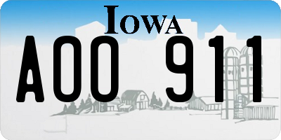 IA license plate AOO911