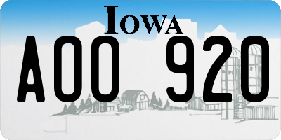 IA license plate AOO920