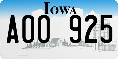 IA license plate AOO925