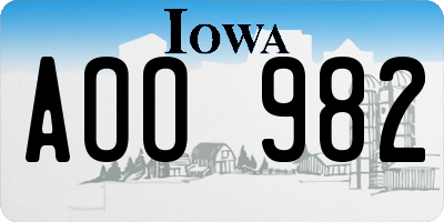 IA license plate AOO982