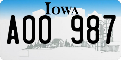 IA license plate AOO987