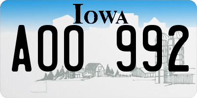 IA license plate AOO992