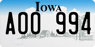 IA license plate AOO994