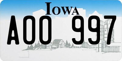 IA license plate AOO997