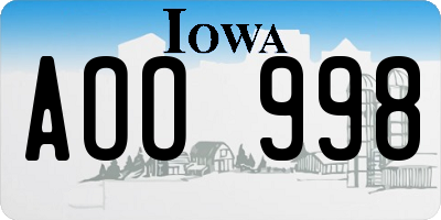 IA license plate AOO998