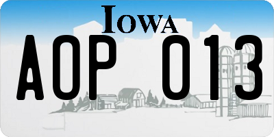 IA license plate AOP013
