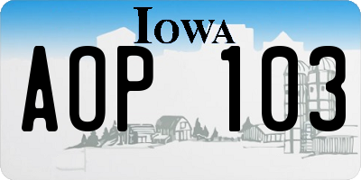 IA license plate AOP103