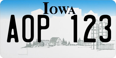 IA license plate AOP123