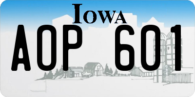 IA license plate AOP601