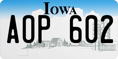 IA license plate AOP602
