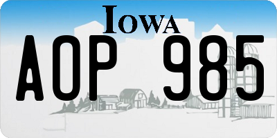 IA license plate AOP985