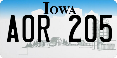 IA license plate AOR205