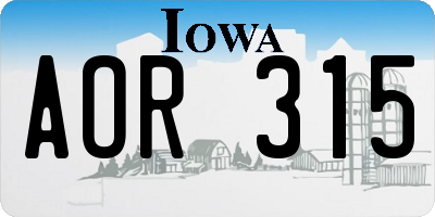 IA license plate AOR315