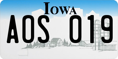 IA license plate AOS019
