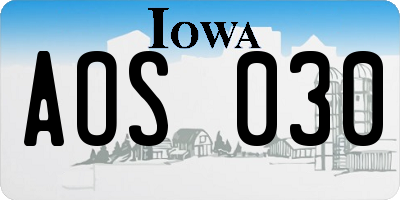 IA license plate AOS030
