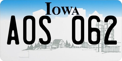 IA license plate AOS062