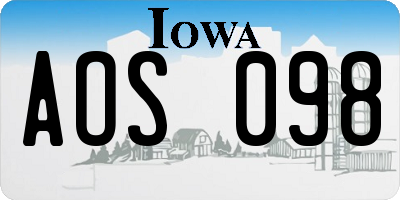 IA license plate AOS098