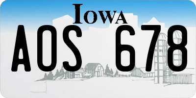 IA license plate AOS678