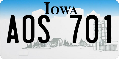 IA license plate AOS701