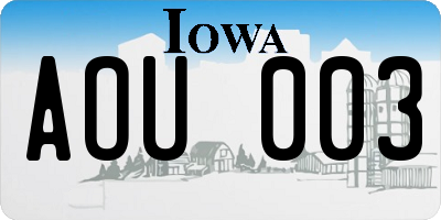 IA license plate AOU003