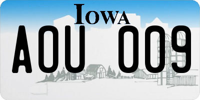 IA license plate AOU009