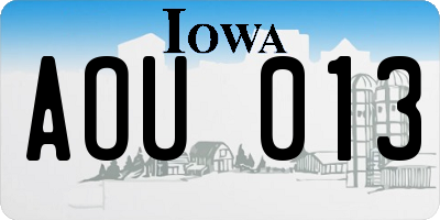 IA license plate AOU013
