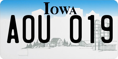 IA license plate AOU019