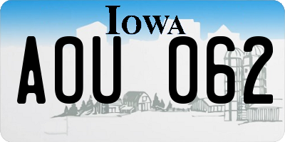 IA license plate AOU062